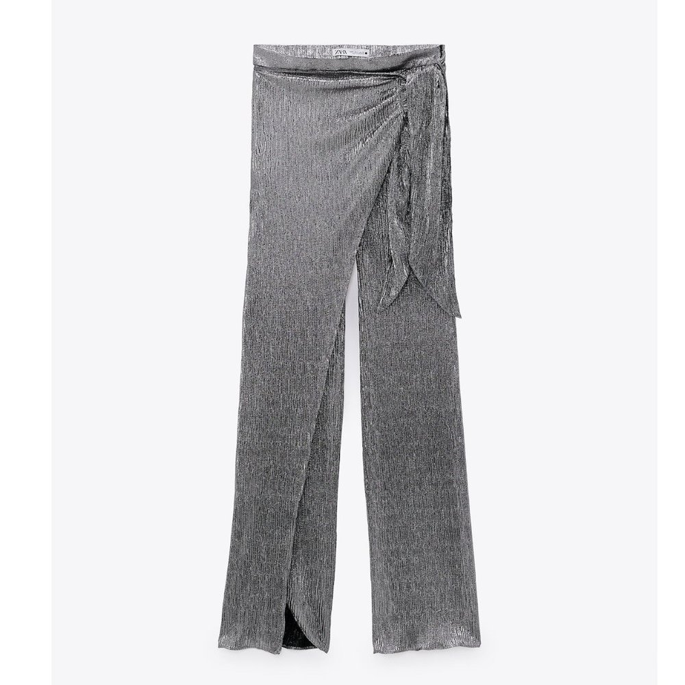 BLOGGER'S FAVE! Zara Limited Edition Sparkly Silver Wrap Front Pants SZ XS NWT - Picture 11 of 14